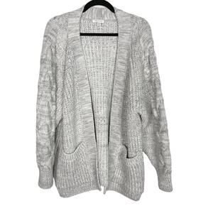 Topshop Medium 8-10 Gray Chunky Knit Braided Sleeve Open Front Cardigan Sweater